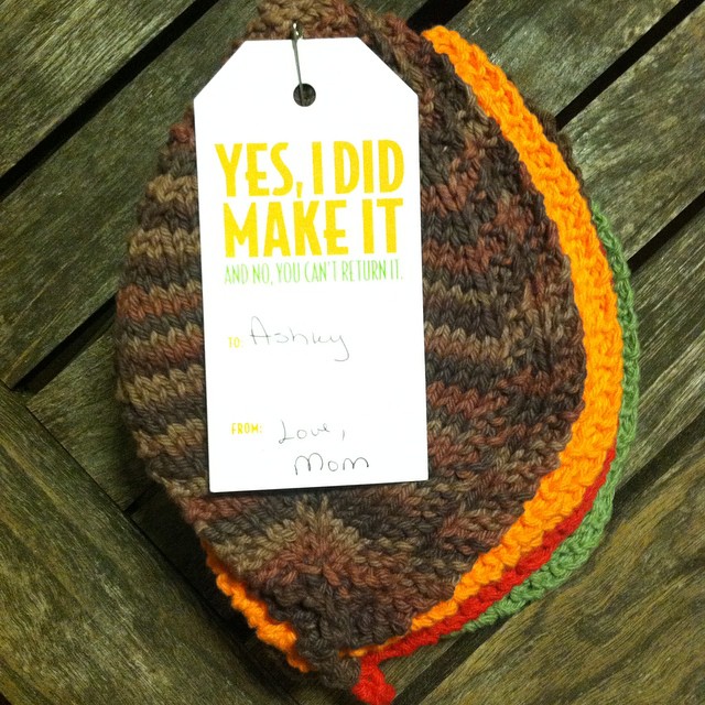 Handmade fall inspired coasters. Love the tag, Mom ☺️